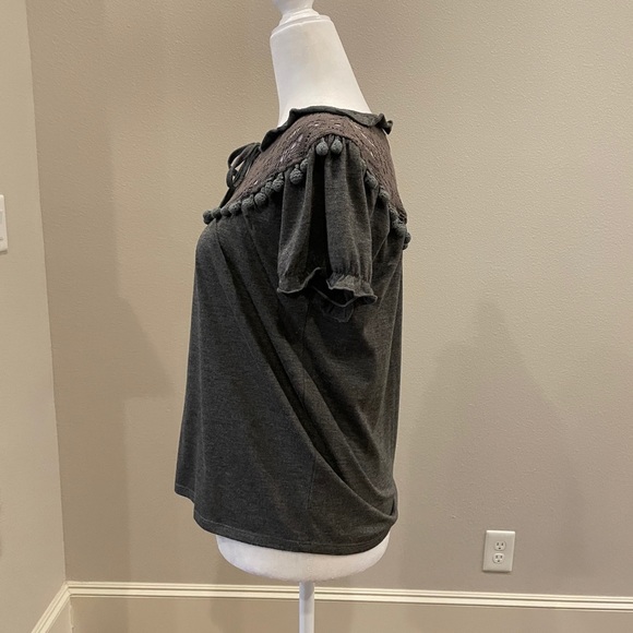 Anthropologie gray lace and pom pom shirt - Picture 4 of 6